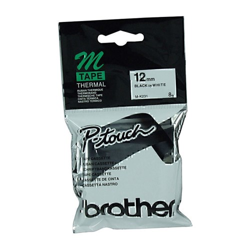 BROTHER MK231 PAPER Ptouch Tape 12mmx8m Black on White